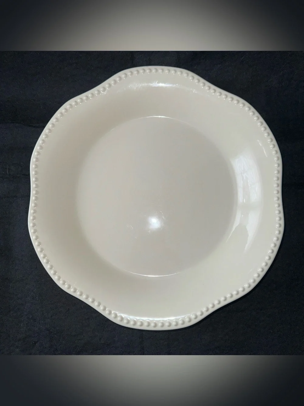 POTTERY BARN EMMA WHITE BEADED SCALLOPED LARGE ROUND SERVING PLATTER 12.5